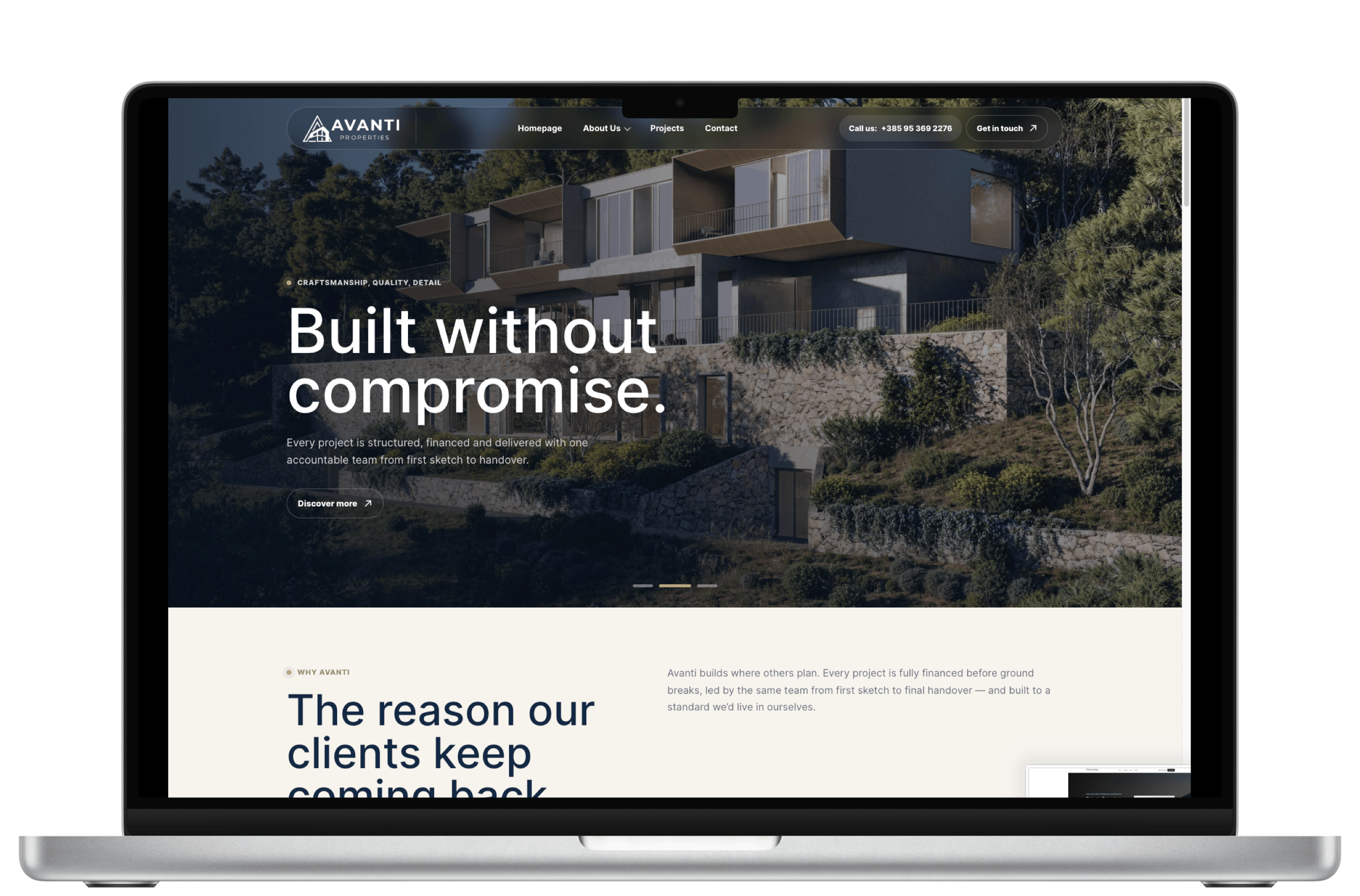Avanti Properties website mockup