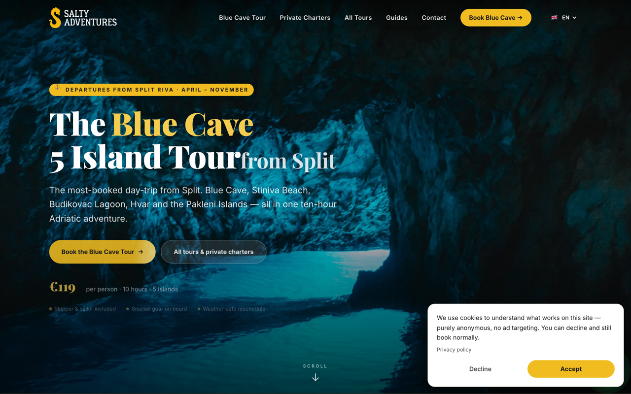 Blue Cave Tours homepage