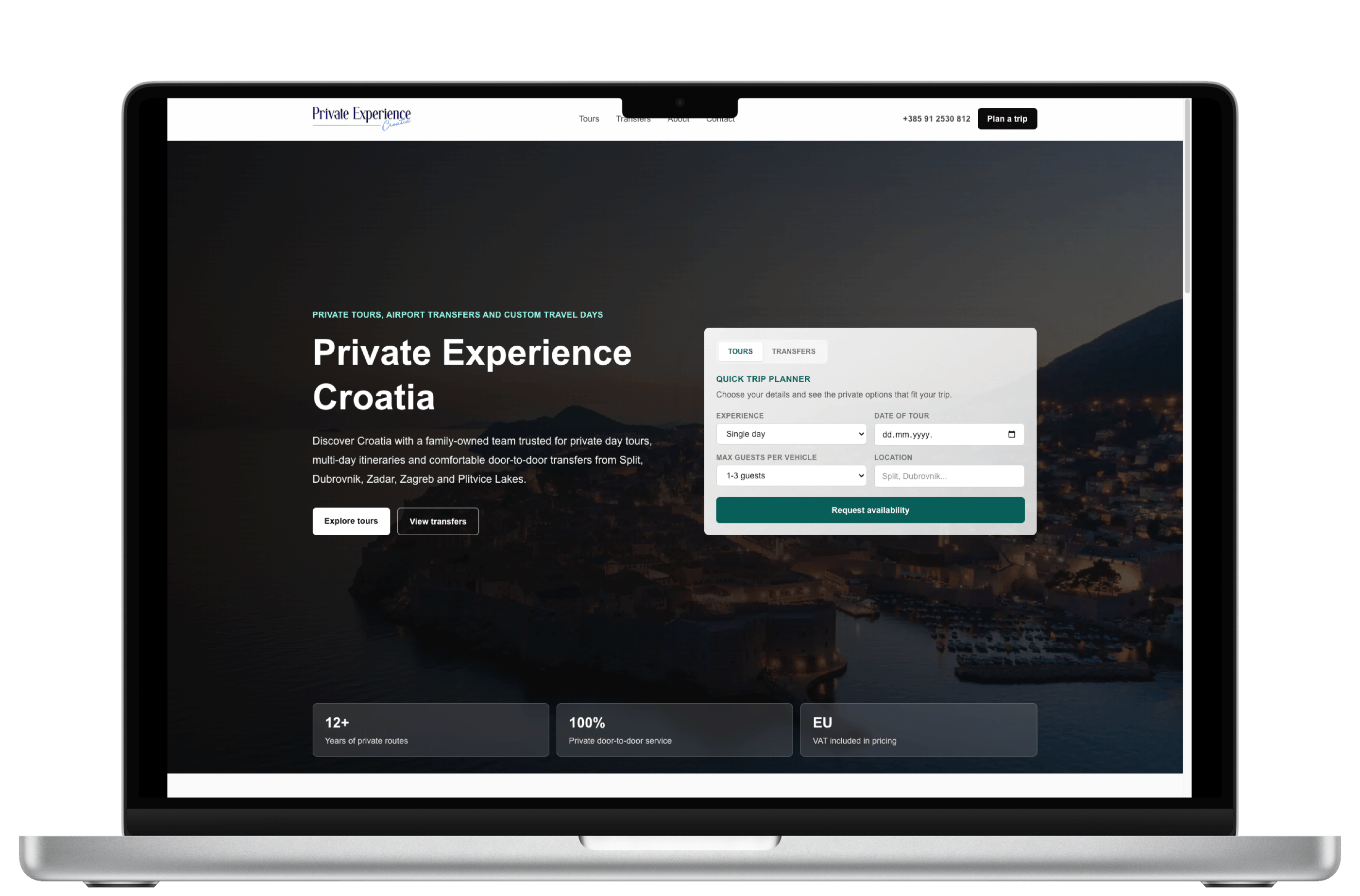 Private Experience Croatia website mockup